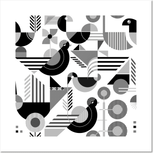 Bauhaus style birds monochrome pattern Posters and Art